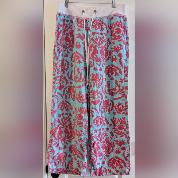 Lilly Pulitzer Linen Beach Resort Pants Shorely Blue Don't Be Shelfish Size XL - Picture 3 of 15